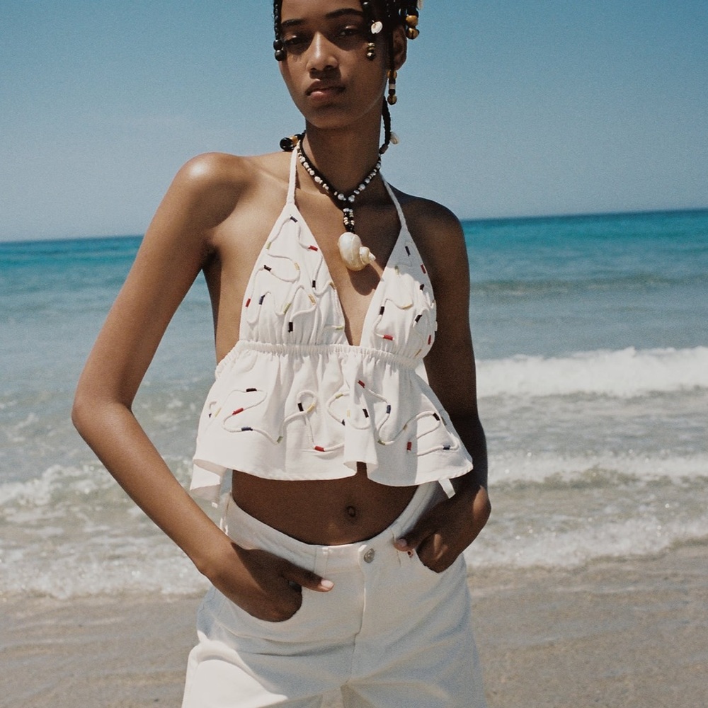 NWT ZARA Embroidered Halter Top